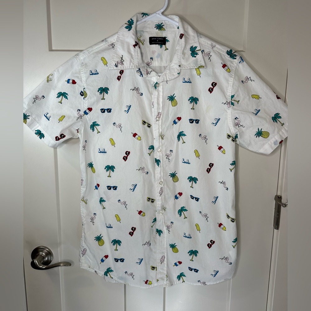 Ocean Current Men’s Small White Tropical Button Up Shirt‎